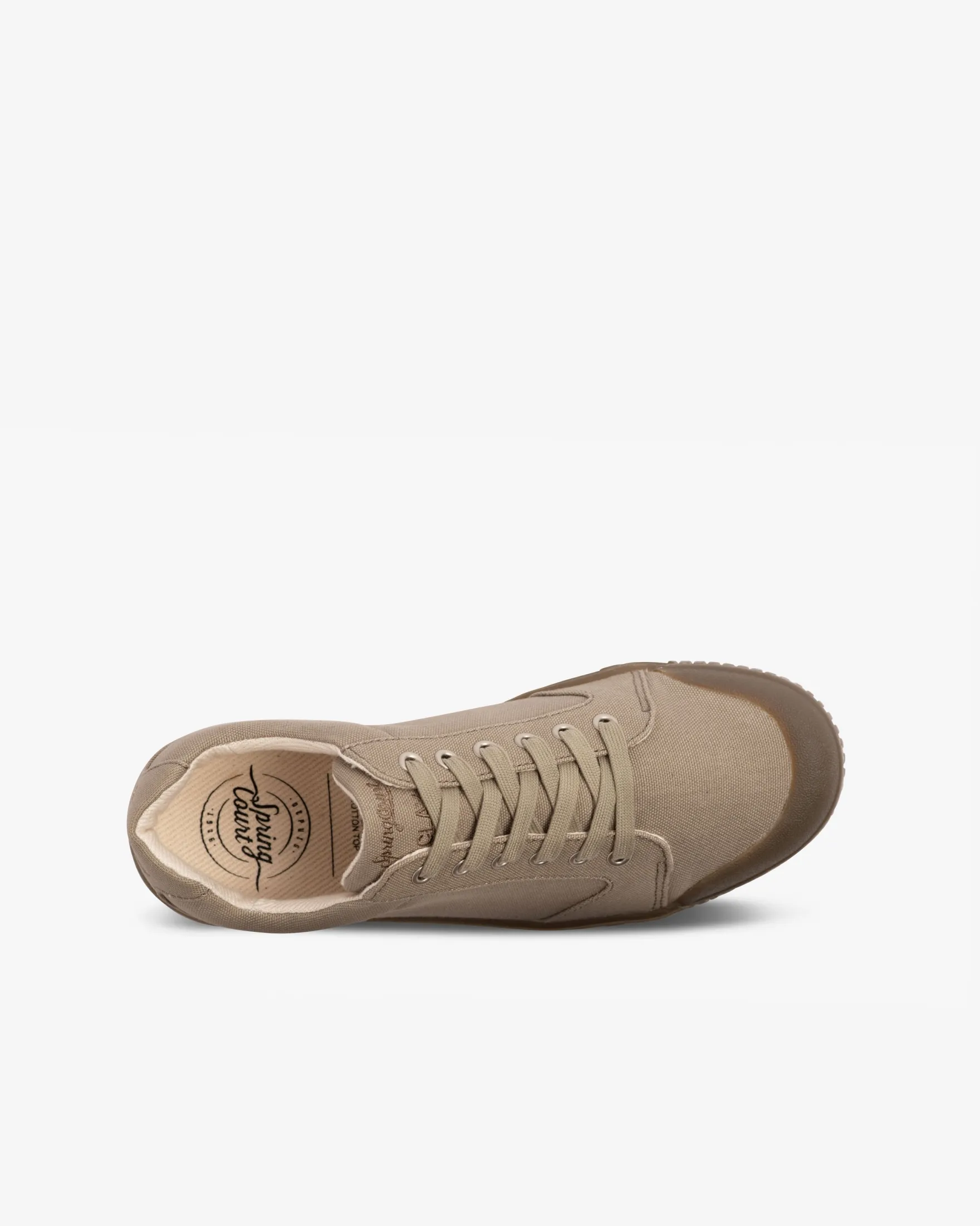 Khaki canvas low top trainers