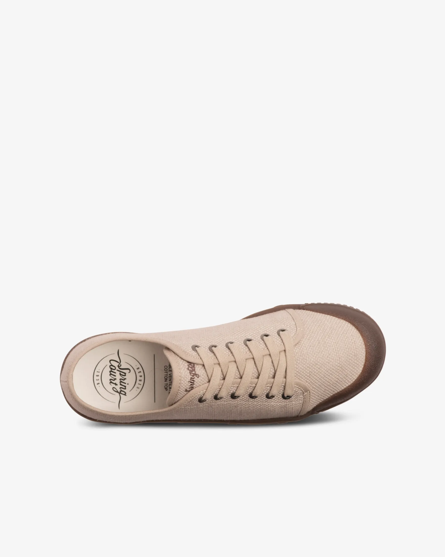 Taupe cotton canvas low top trainers