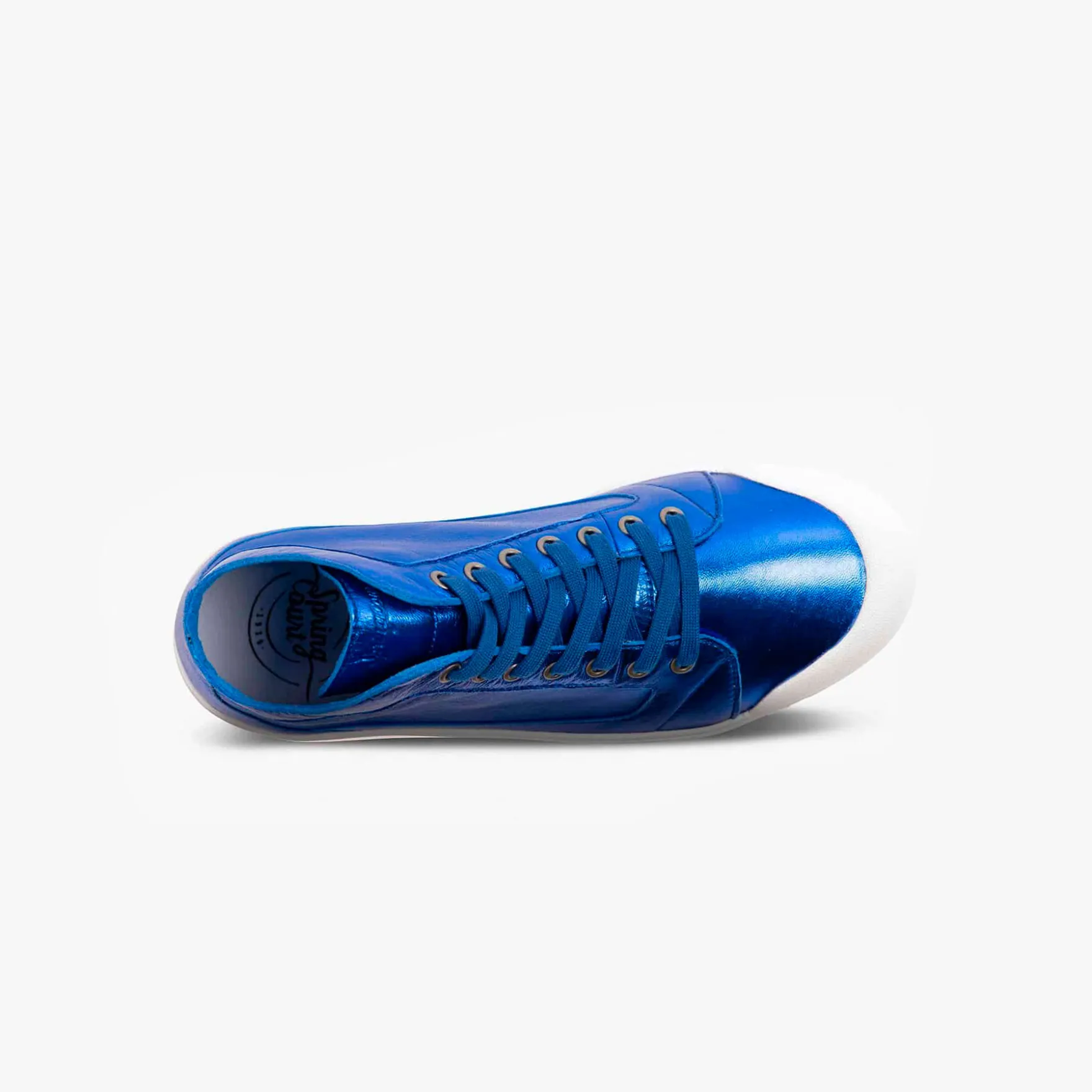La basket bleu métallisé en cuir de Spring Court